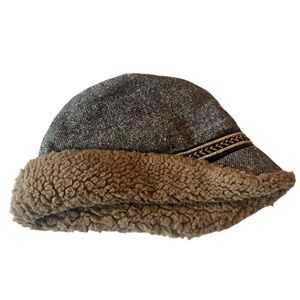 Vintage Union Made Wool Tweed Sherpa Gray and Brown Winter Fedora Hat Men’s L
